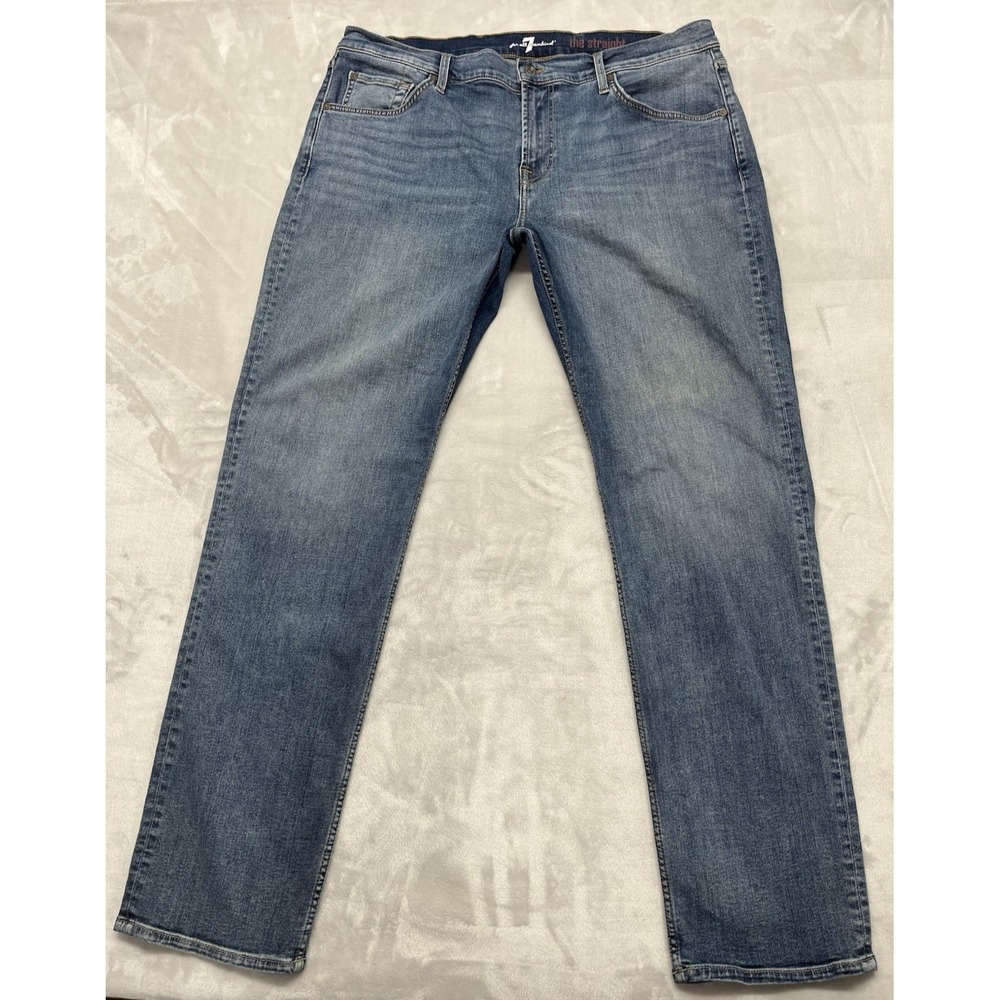 7 For All Mankind Jeans Men 38x32 Blue Wash Tapered Straight Leg Stretch Whisker